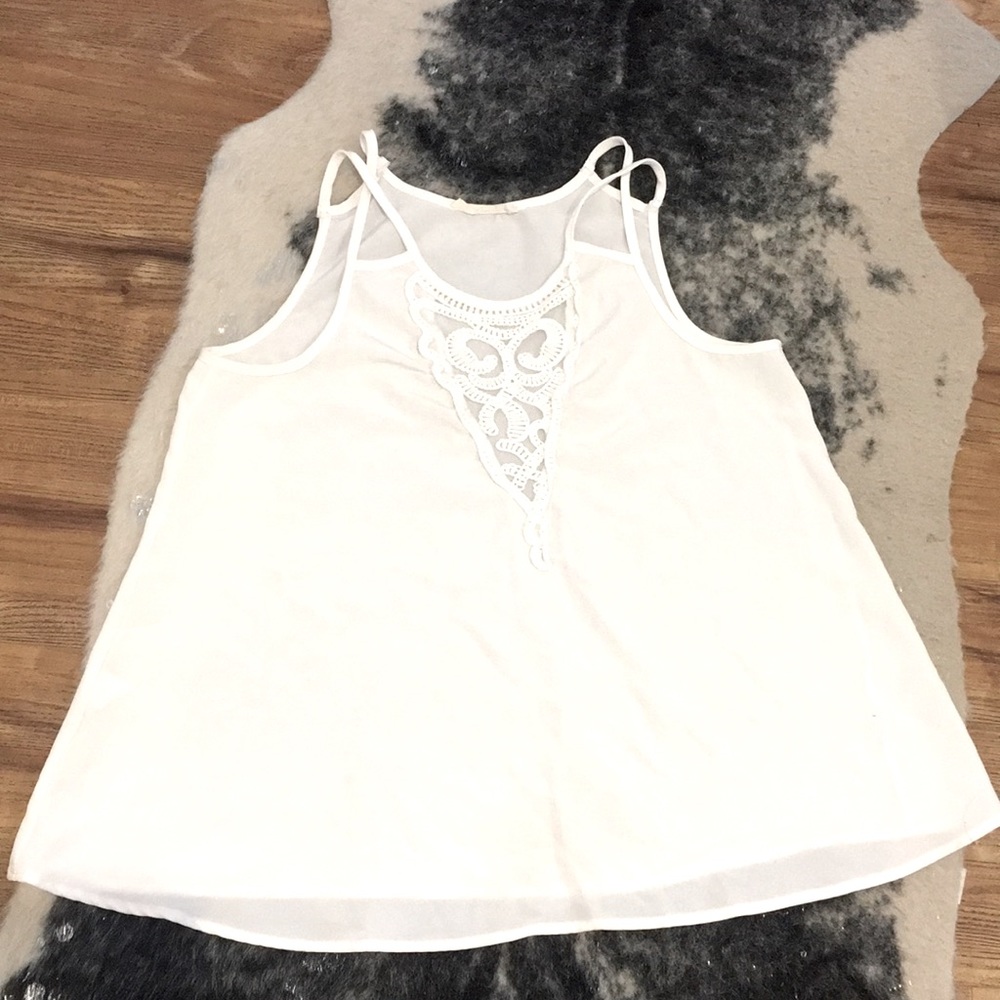 White top with lace detail on front